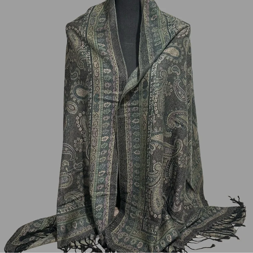 Elegant Shawl in Earthy Green- Versatile Wrap, Stole, Scarf, Veil, Soft & Cozy
